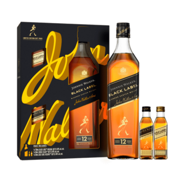 Johnnie Walker Black Label 750ml W/ 2 50ml Gold & Double Black - ForWhiskeyLovers.com