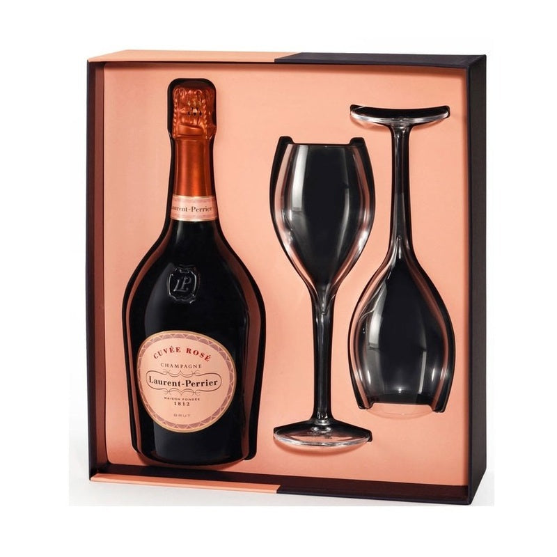 Laurent-Perrier Cuv‚e Ros‚ Brut Champagne with 2 Glasses Gift Box - ForWhiskeyLovers.com
