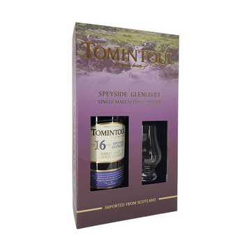 Tomintoul 16 Year Old Speyside Single Malt Scotch Whisky w/Glass Gift Set - ForWhiskeyLovers.com