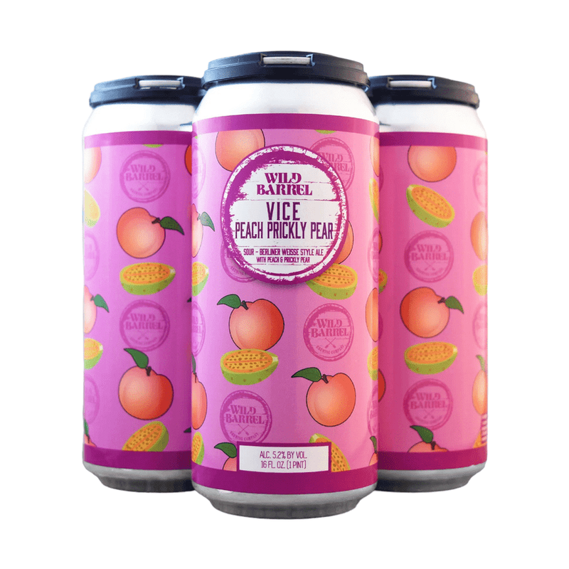 Wild Barrel Brewing 'Vice Peach Prickly Pear' Sour Ale Beer 4-Pack - ForWhiskeyLovers.com