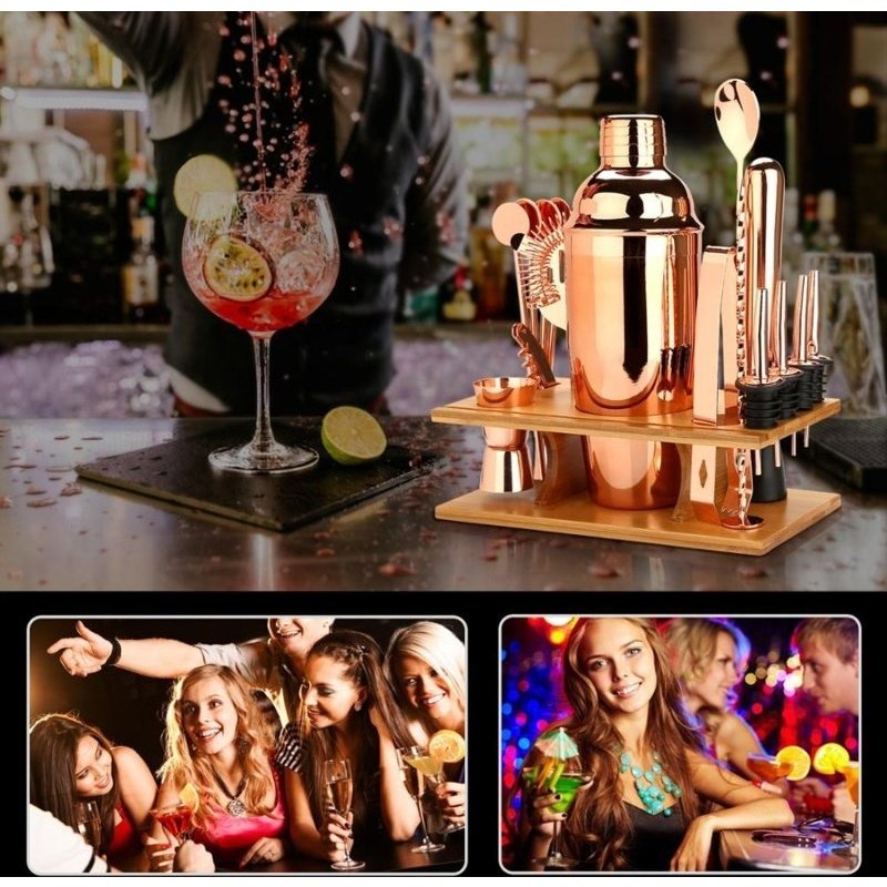 Spirits Mixer Set 16 Pieces Bamboo Storage Base - ForWhiskeyLovers.com