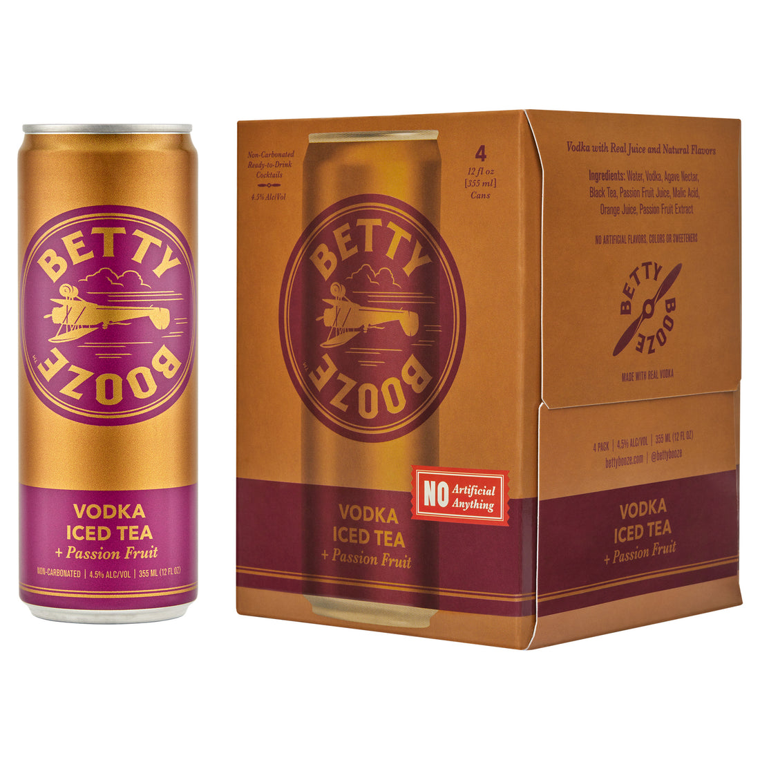Betty Booze Vodka Iced Tea + Passion Fruit 4 Pack 355ml - ForWhiskeyLovers.com
