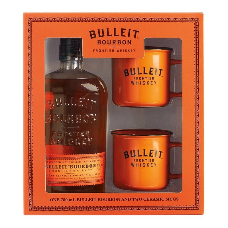 Bulleit Bourbon Whiskey with 2 Branded Ceramic Mugs Gift Set - ForWhiskeyLovers.com