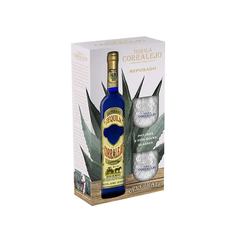 Corralejo Reposado Tequila with 2 Pina Rocks Glasses Gift Set - ForWhiskeyLovers.com