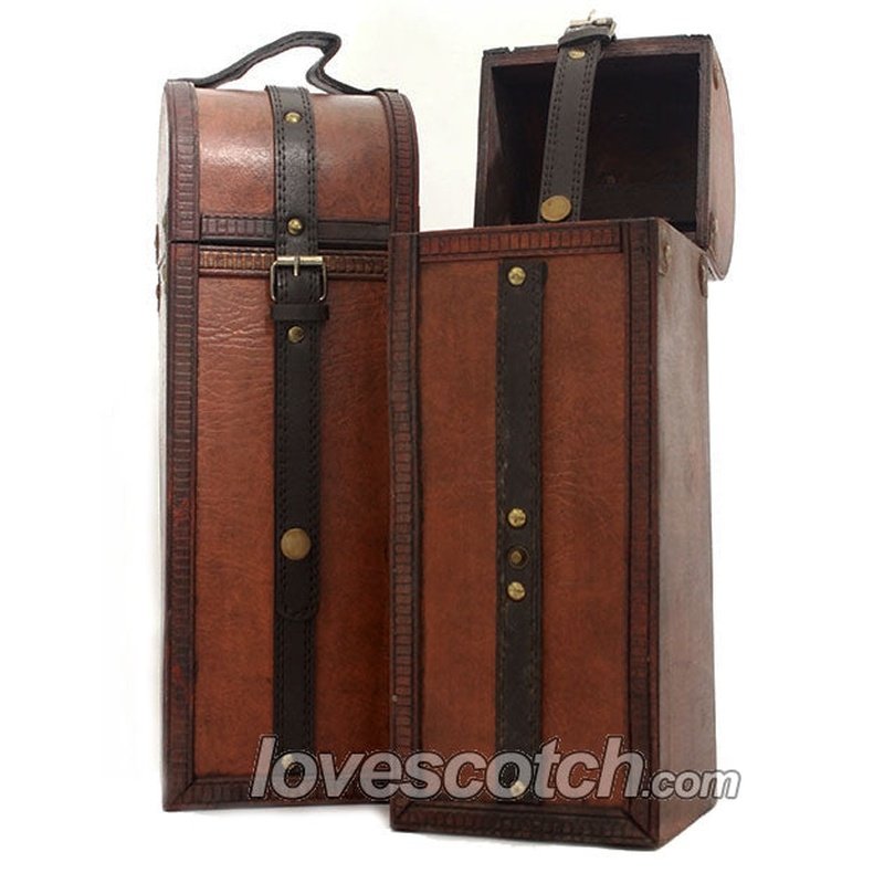 Gift Box - Wooden Brown Leather Belted - ForWhiskeyLovers.com