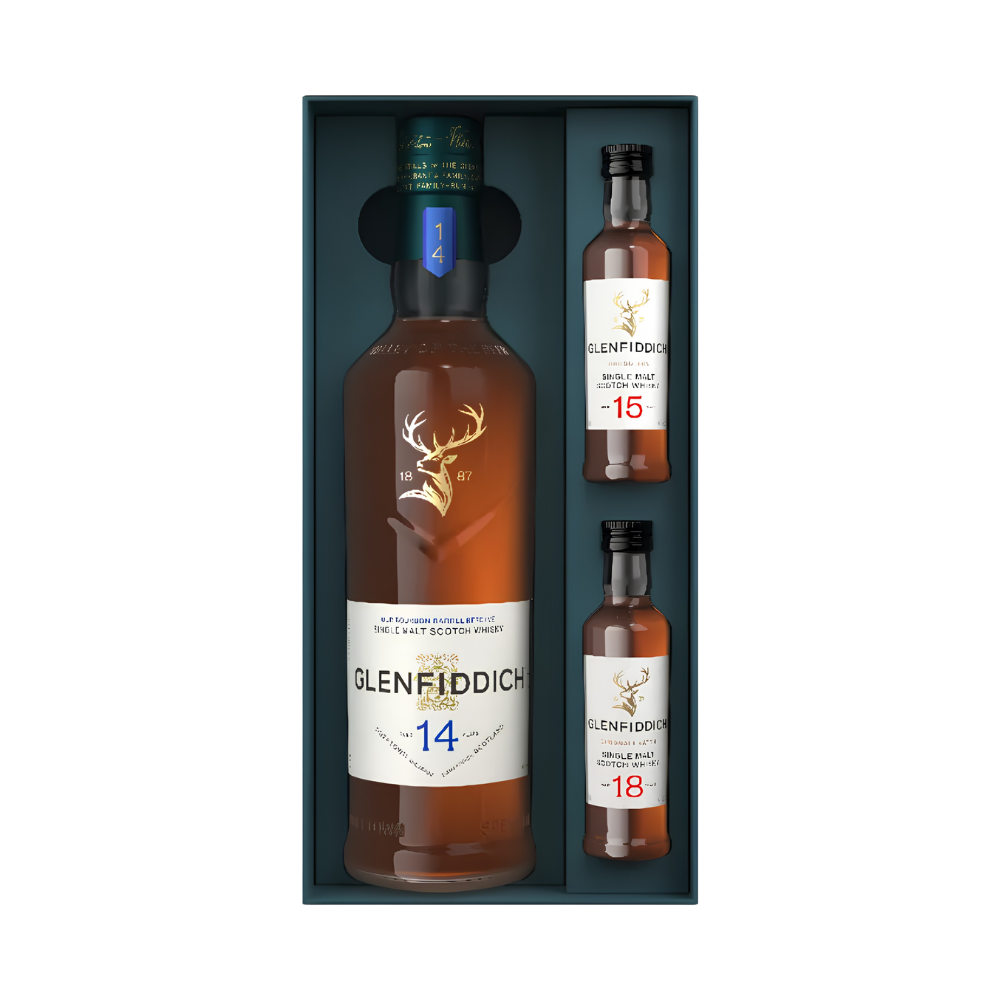 Glenfiddich 14 Year Single Malt Limited Edition Gift Set With 15 & 18 Year 50ml - ForWhiskeyLovers.com