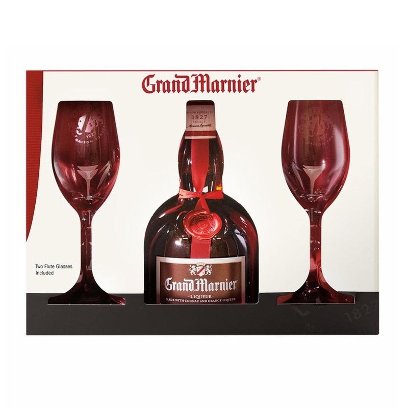 Grand Marnier Cordon Rouge Gift Set With 2 Flutes Glasses - ForWhiskeyLovers.com
