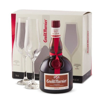 Grand Marnier Cordon Rouge Gift Set With 2 flutes - ForWhiskeyLovers.com