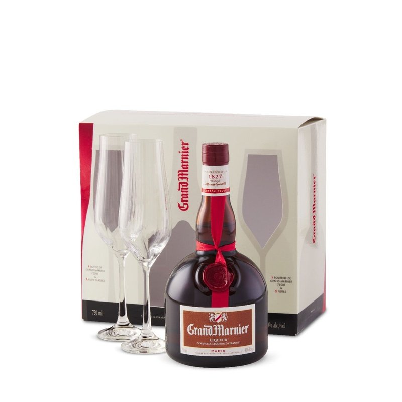 Grand Marnier Cordon Rouge Gift Set With 2 flutes - ForWhiskeyLovers.com