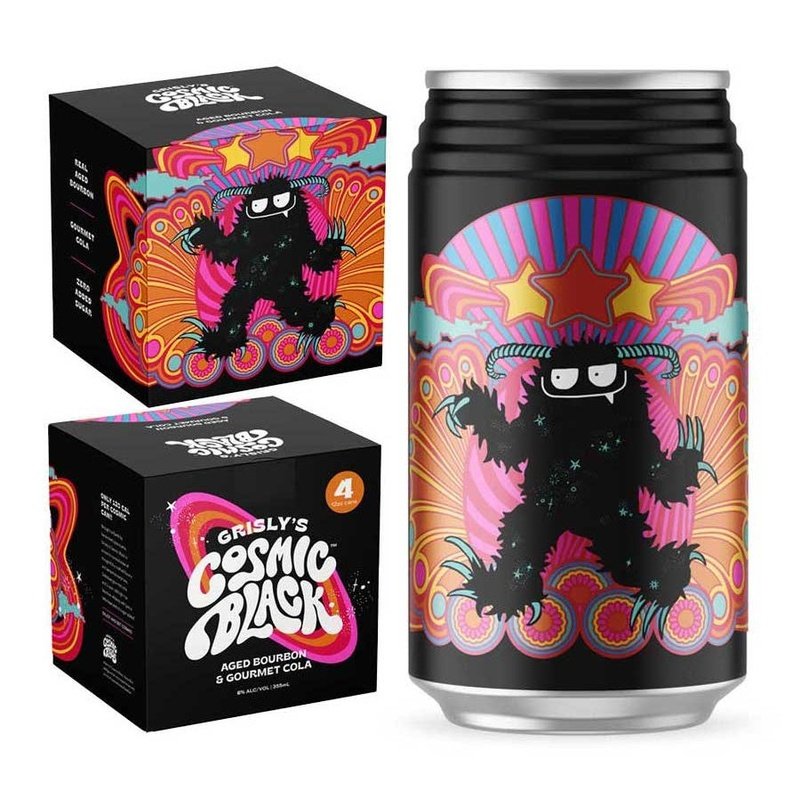 Grisly's Cosmic Black Aged Bourbon & Gourmet Cola 4-Pack - ForWhiskeyLovers.com