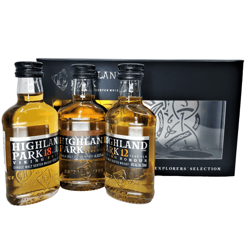 Highland Park 'Explorers Selection' 12 Year-Cask Strength-18 Year Single Malt Scotch Whisky 3-Pack 50ml Gift Set - ForWhiskeyLovers.com