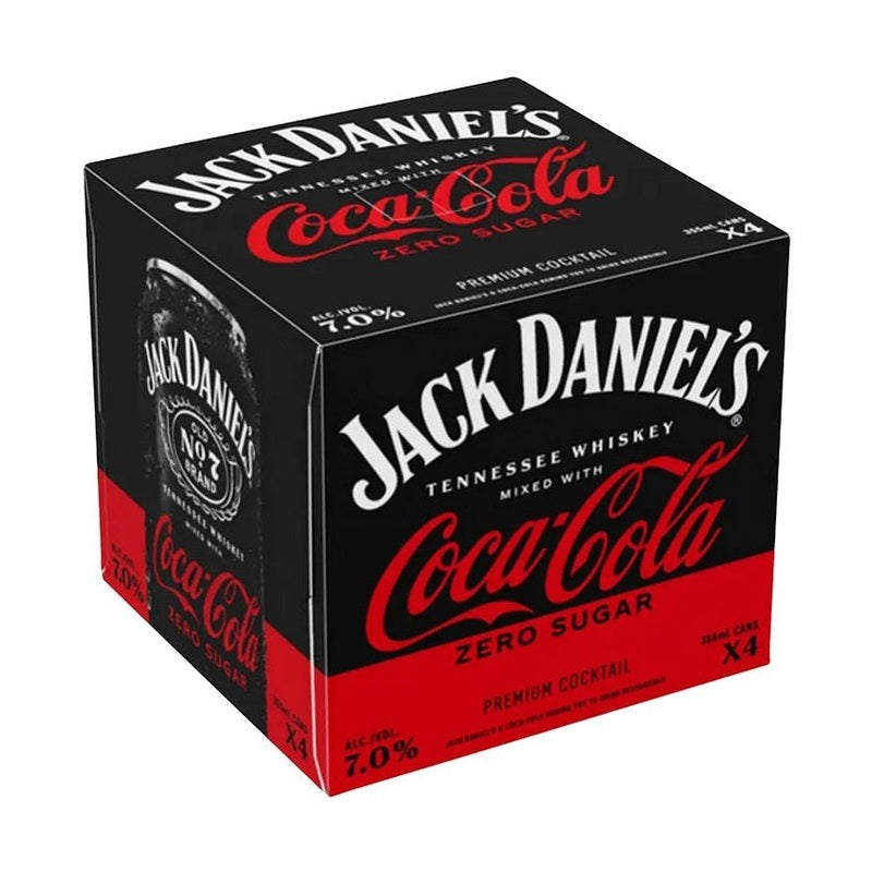 Jack Daniel's Whiskey & Coca-Cola Zero Sugar Canned Cocktail 4-Pack - ForWhiskeyLovers.com