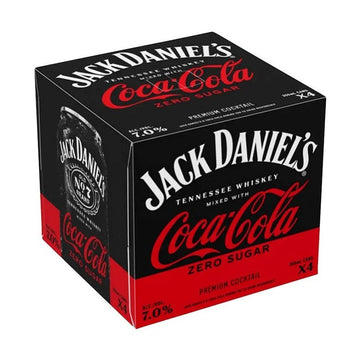 Jack Daniel's Whiskey & Coca-Cola Zero Sugar Canned Cocktail 4-Pack - ForWhiskeyLovers.com