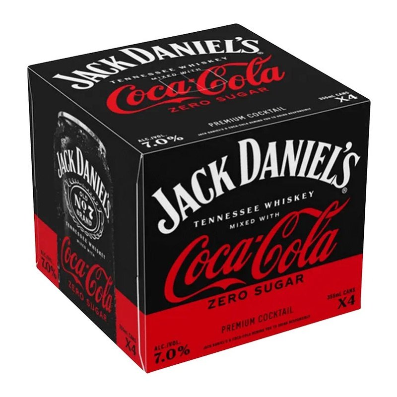 Jack Daniel's Whiskey & Coca-Cola Zero Sugar Canned Cocktail 4-Pack - ForWhiskeyLovers.com