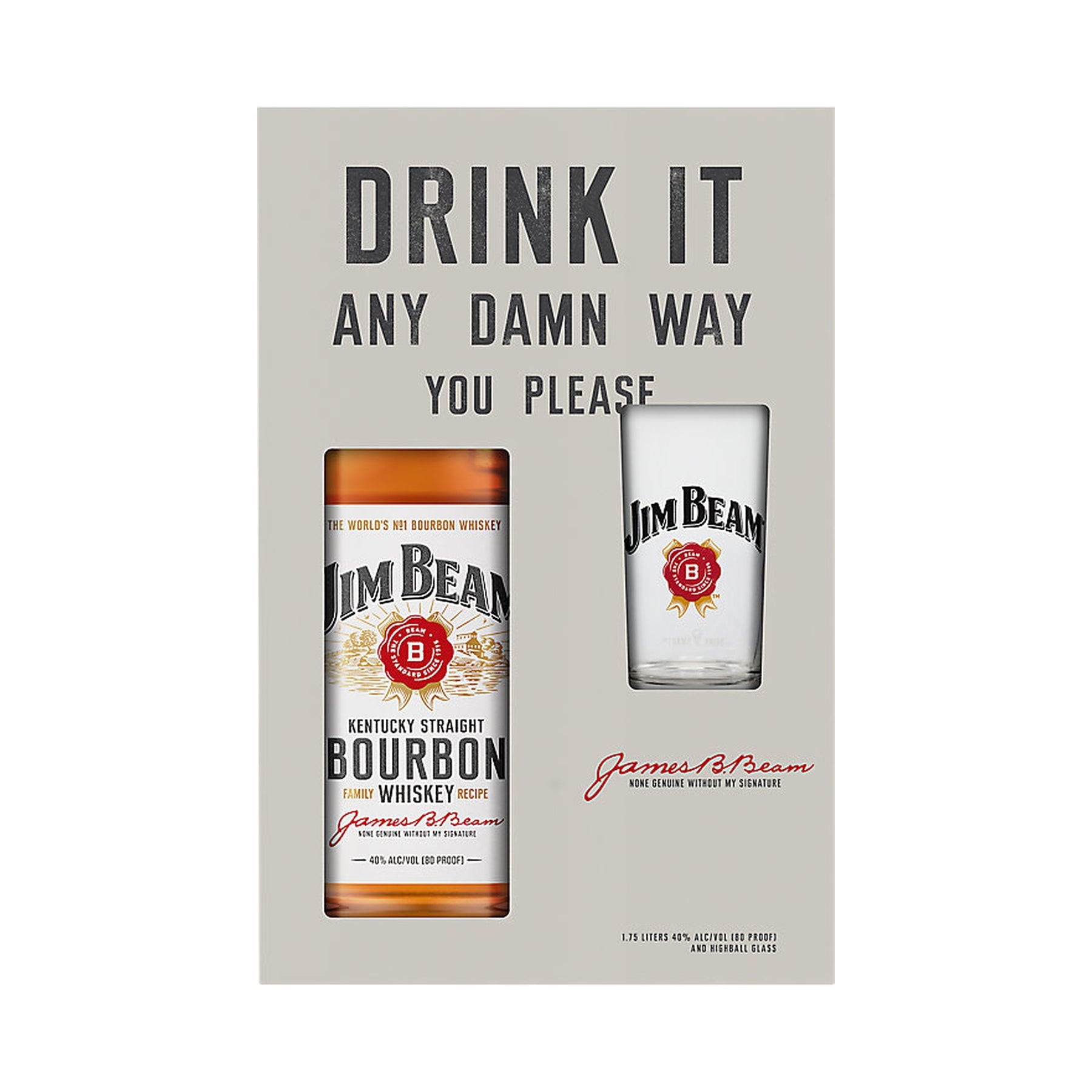 Jim Beam Kentucky Straight Bourbon 1.75L Gift Set with Highball Glass - ForWhiskeyLovers.com