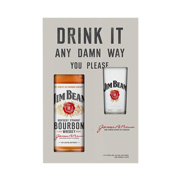 Jim Beam Kentucky Straight Bourbon 1.75L Gift Set with Highball Glass - ForWhiskeyLovers.com