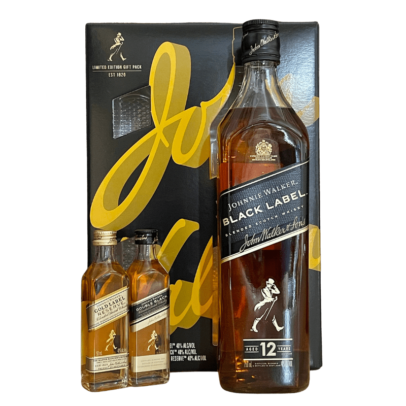 Johnnie Walker Black Label 750ml W/ 2 50ml Gold & Double Black - ForWhiskeyLovers.com