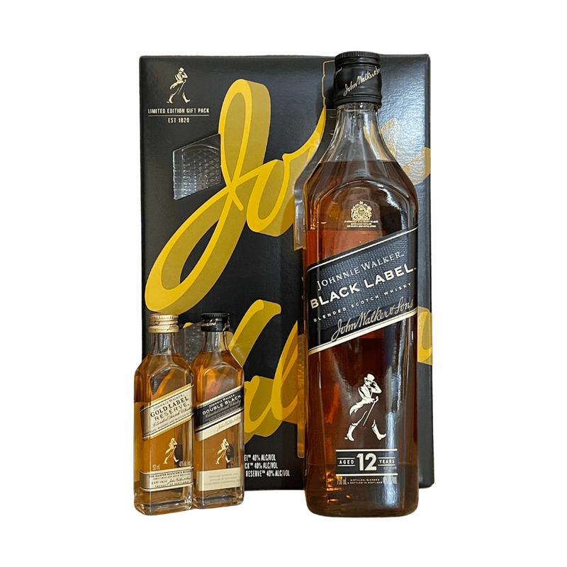 Johnnie Walker Black Label 750ml W/ 2 50ml Gold & Double Black - ForWhiskeyLovers.com