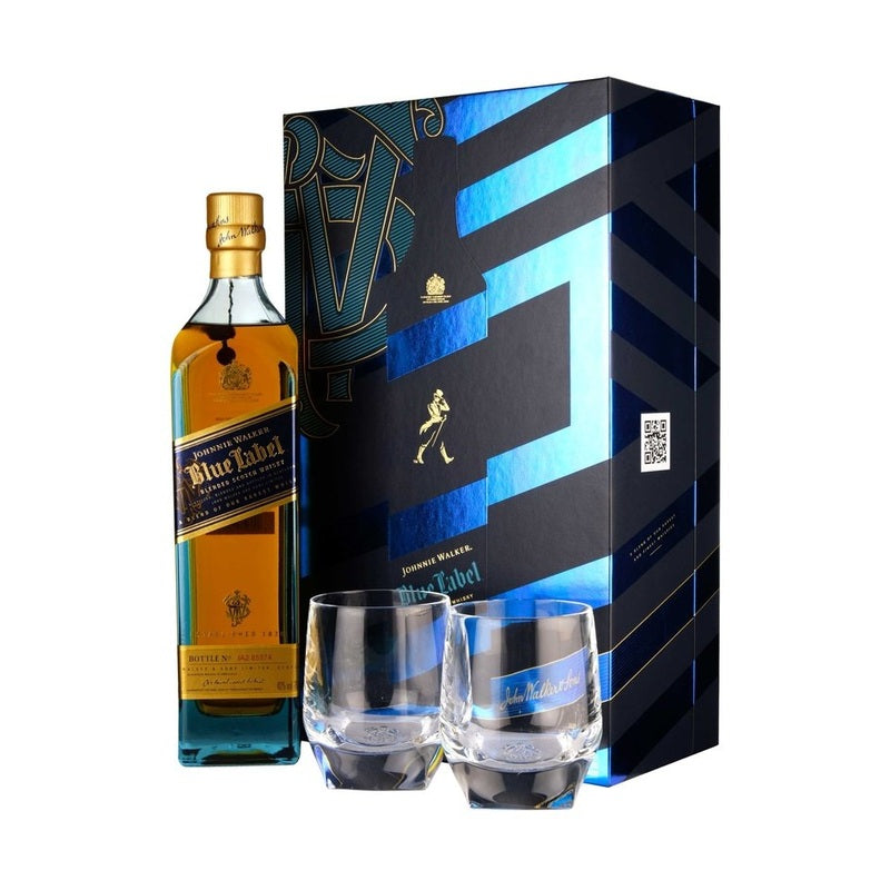 Johnnie Walker Blue Label Blended Scotch Whisky with Glasses Gift Set - ForWhiskeyLovers.com