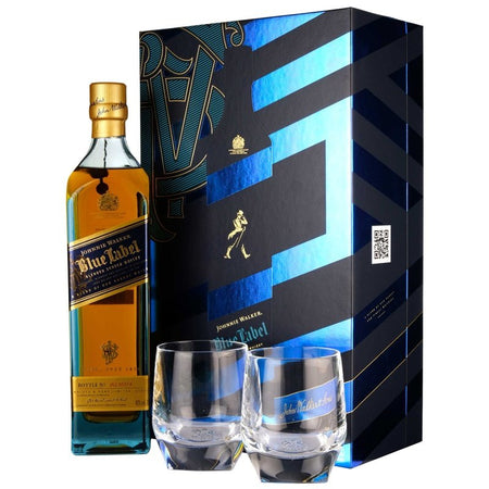 Johnnie Walker Blue Label Blended Scotch Whisky with Glasses