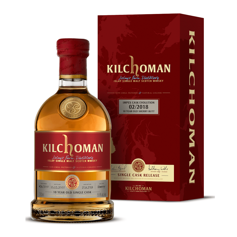 Kilchoman Impex Cask Evolution 02/2018 10 Year Old Sherry Butt Single Cask Islay Single Malt Scotch Whisky - ForWhiskeyLovers.com