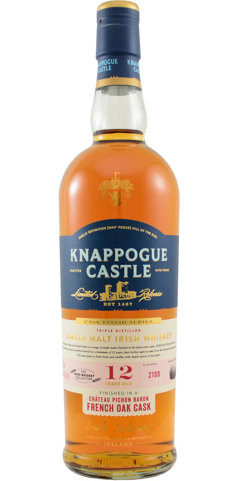 Knappogue Castle 12 Year Old Chateau Pichon Baron French Oak Cask Finish Single Malt Irish Whiskey - ForWhiskeyLovers.com