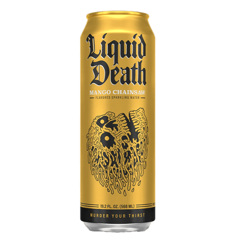 Liquid Death Chainsaw Mango Flavored Sparkling Water - ForWhiskeyLovers.com