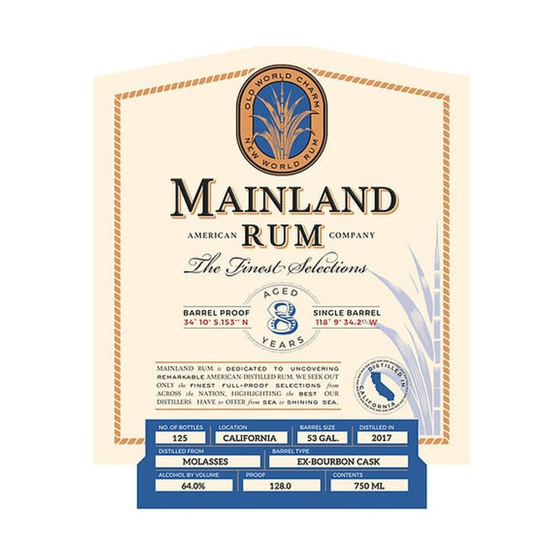 Mainland American Rum Co. California 8 Year Old Rum - ForWhiskeyLovers.com