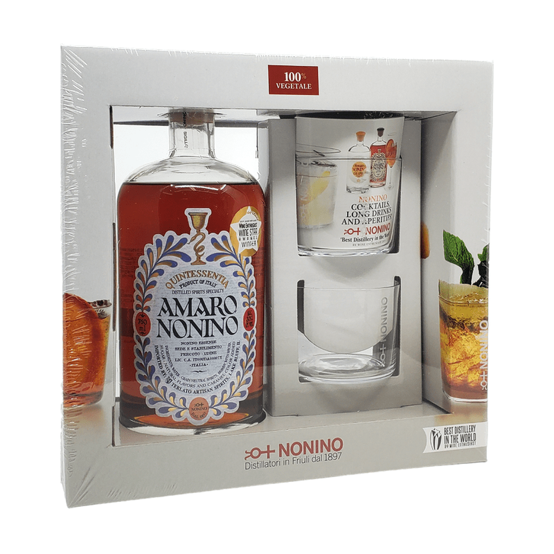 Nonino Quintessentia Amaro Liqueur w/ 2 Tumblers Gift Box - ForWhiskeyLovers.com