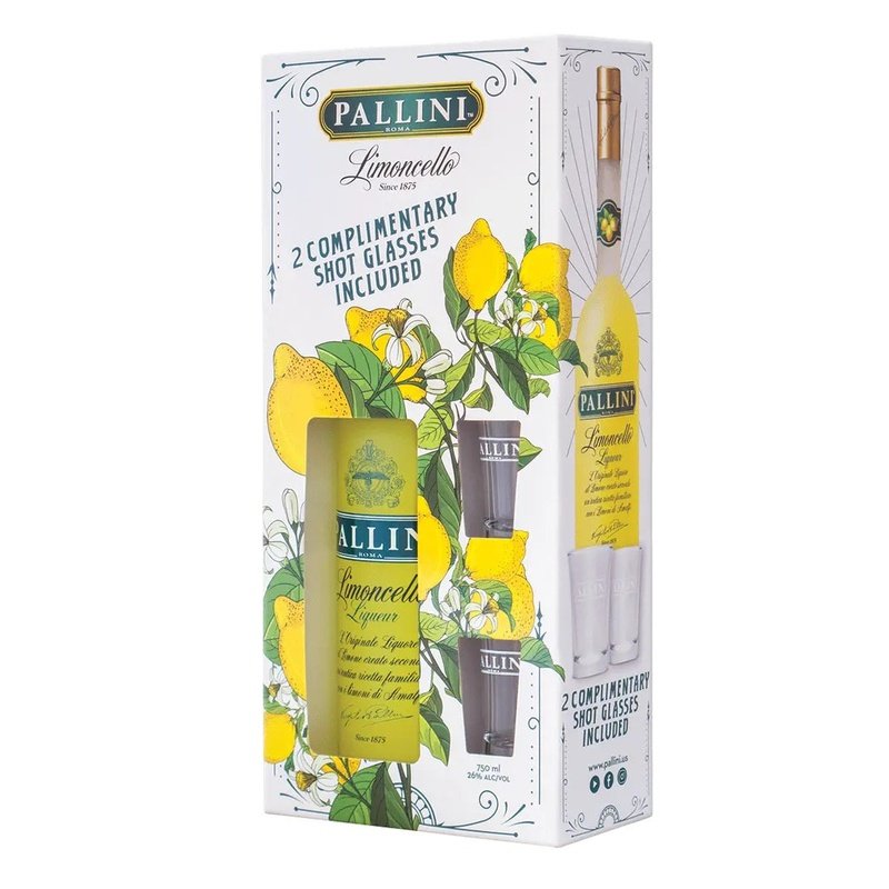 Pallini Limoncello Liqueur with 2 Shot Glasses Gift Pack - ForWhiskeyLovers.com