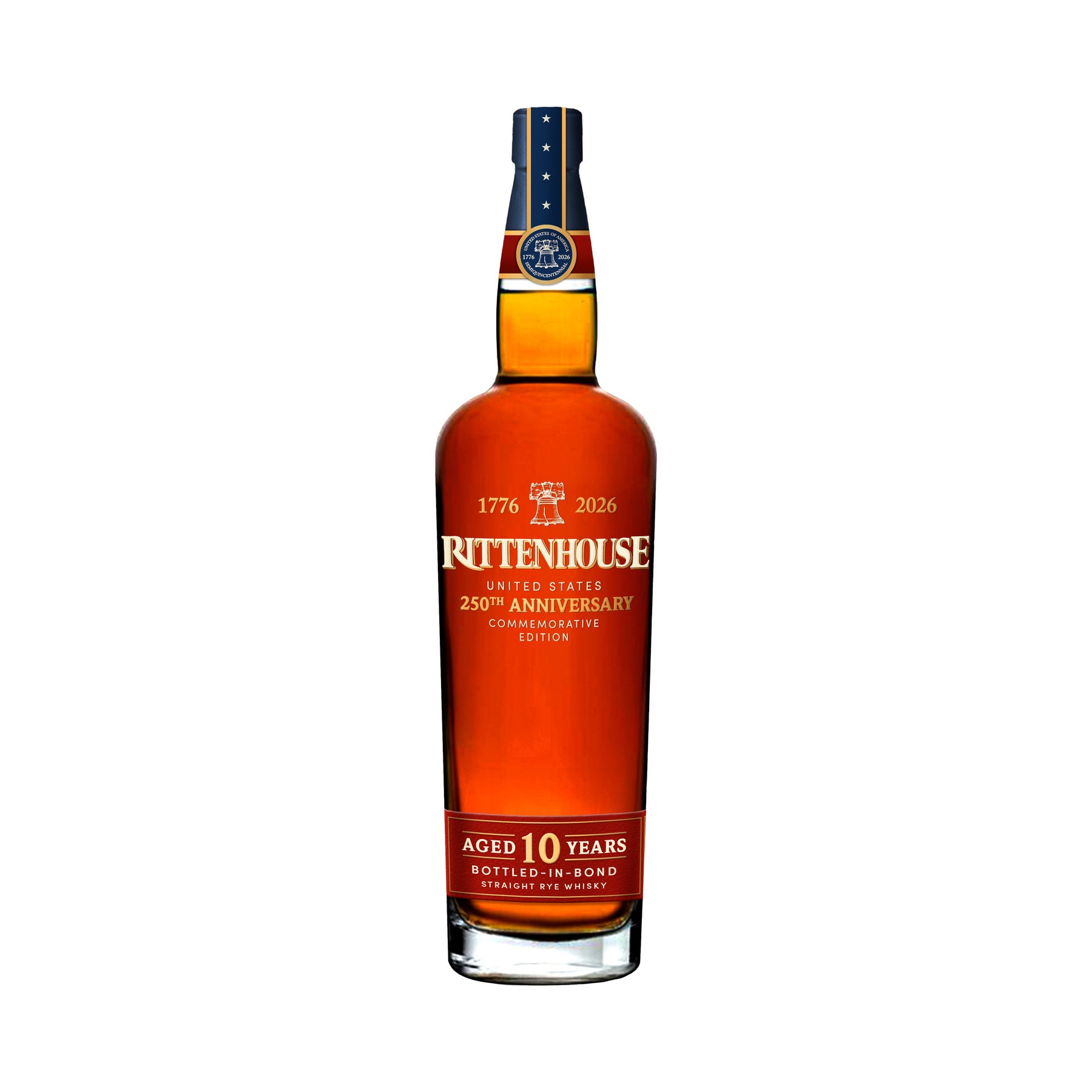 Rittenhouse United States 250th Anniversary 10 Year Bottled-in-Bond Rye Whisky 750ml - ForWhiskeyLovers.com