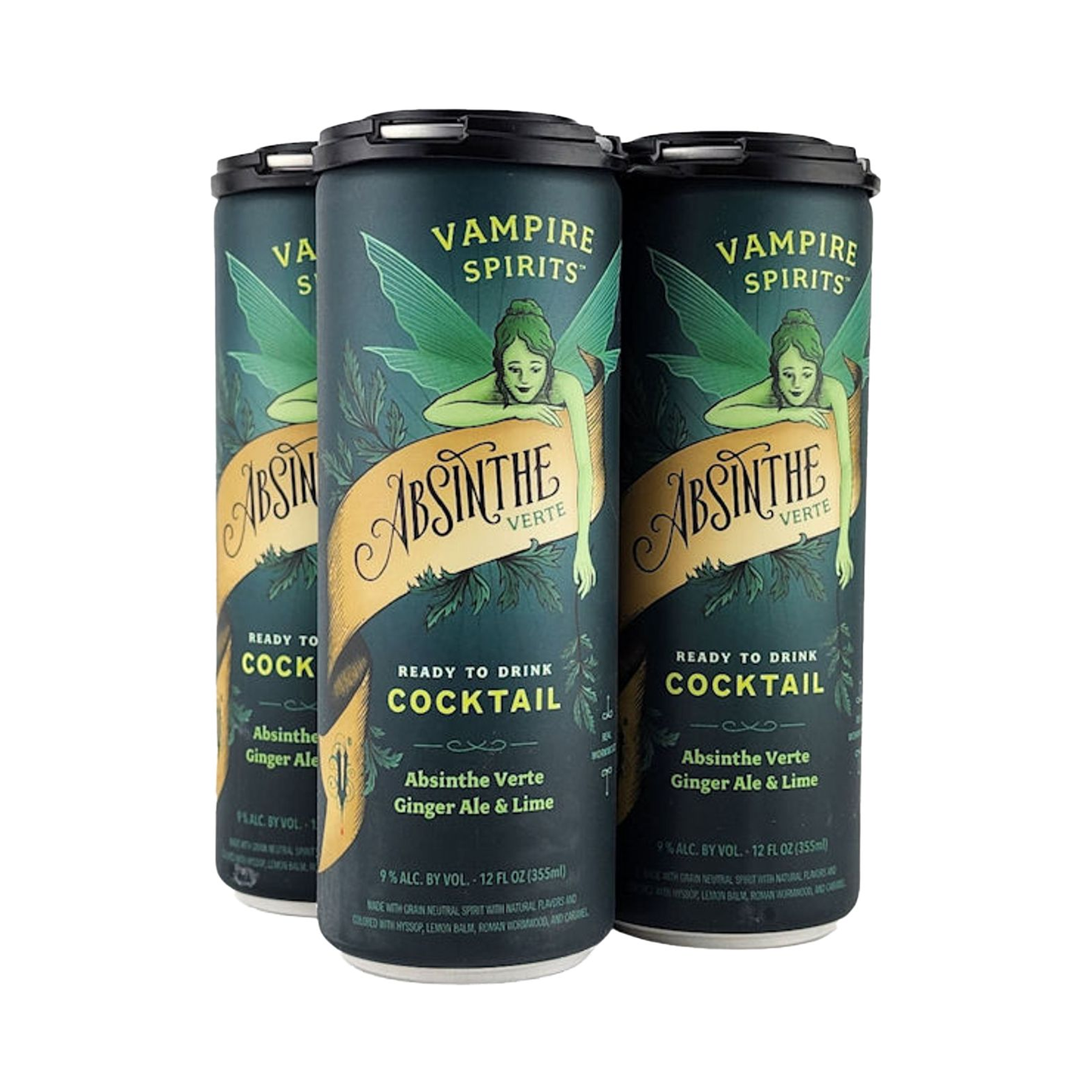 Vampire Spirits Absinthe Verte Ginger Ale & Lime Ready-to-Drink Cocktail 4-Pack - ForWhiskeyLovers.com