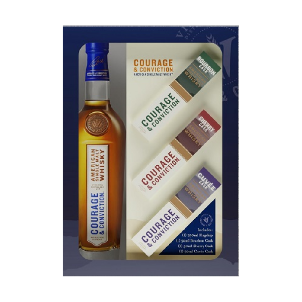 Virginia Distillery Co Courage and Conviction American Single Malt Gift Set /w 50ml 750 ml - ForWhiskeyLovers.com