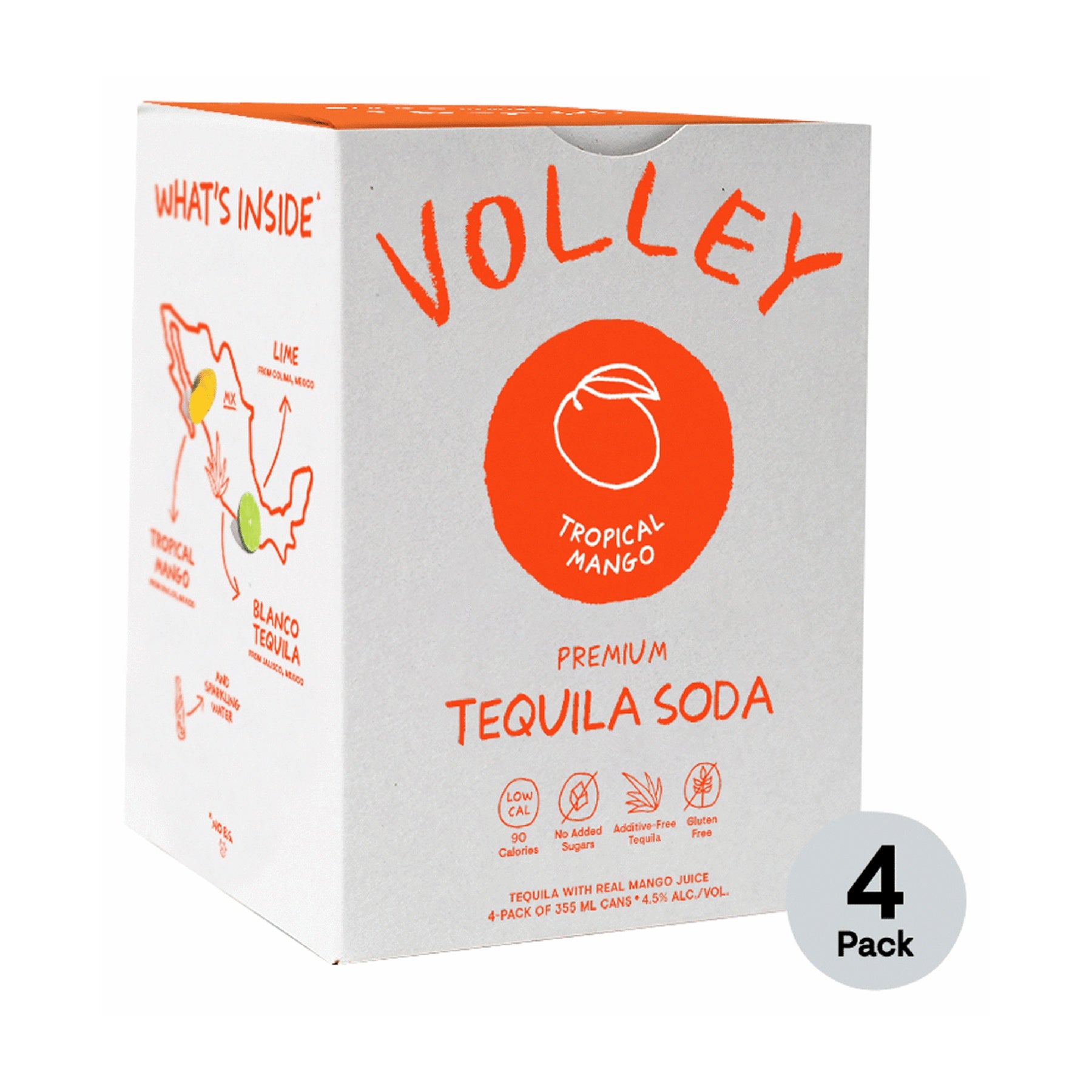 Volley Tropical Mango Tequila Seltzer 4-Pack - ForWhiskeyLovers.com