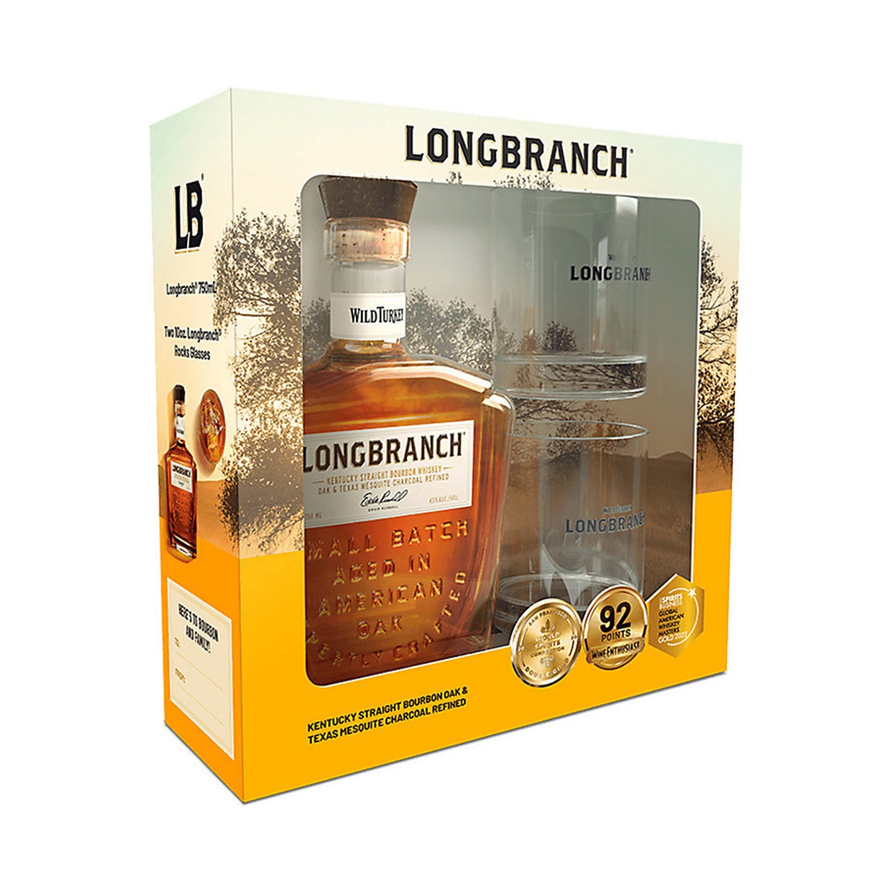 Wild Turkey Longbranch 8 Year Bourbon Gift Set with Two Rocks Glasses 750ml - ForWhiskeyLovers.com