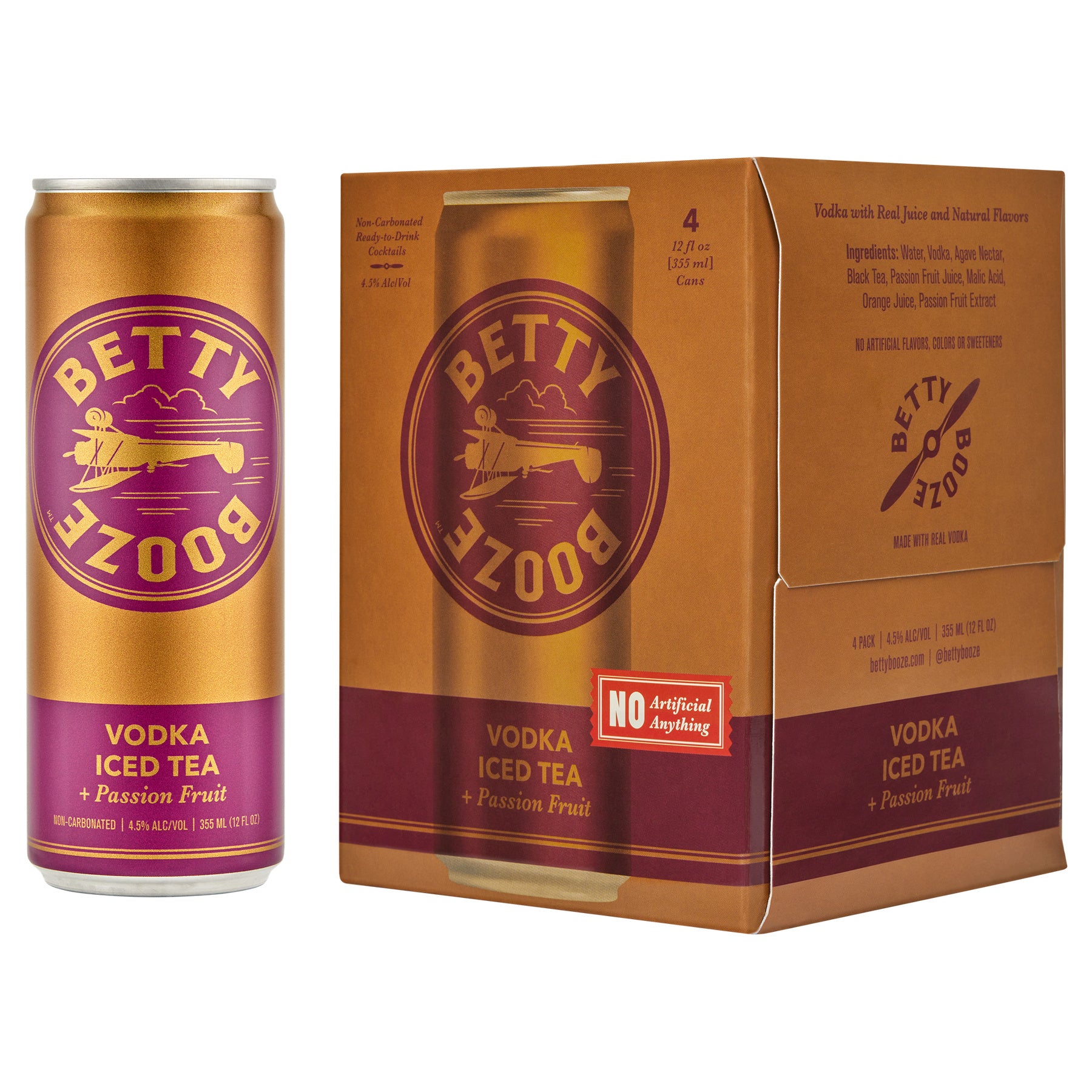 Betty Booze Vodka Iced Tea + Passion Fruit 4 Pack 355ml - ForWhiskeyLovers.com