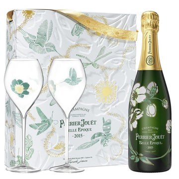 Perrier-Jouët Belle Époque Brut Champagne 2015 Gift Set with 2 Flutes - 750 mL - ForWhiskeyLovers.com