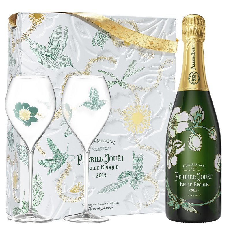 Perrier-Jouët Belle Époque Brut Champagne 2015 Gift Set with 2 Flutes - 750 mL - ForWhiskeyLovers.com