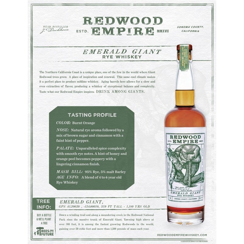 Redwood Empire Emerald Giant Rye Whiskey 750mL - ForWhiskeyLovers.com