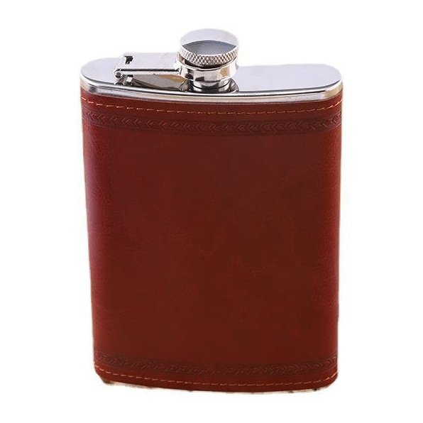 Stainless Steel Leather Wrapped Hip Flask - ForWhiskeyLovers.com